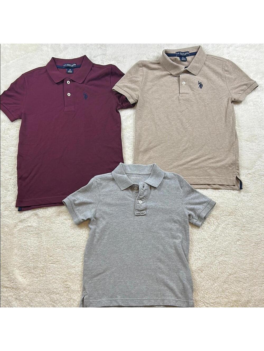 U.S. Polo Assn Boys Polo Shirts 3 Piece Lot Red Tan Gray Short Sleeve